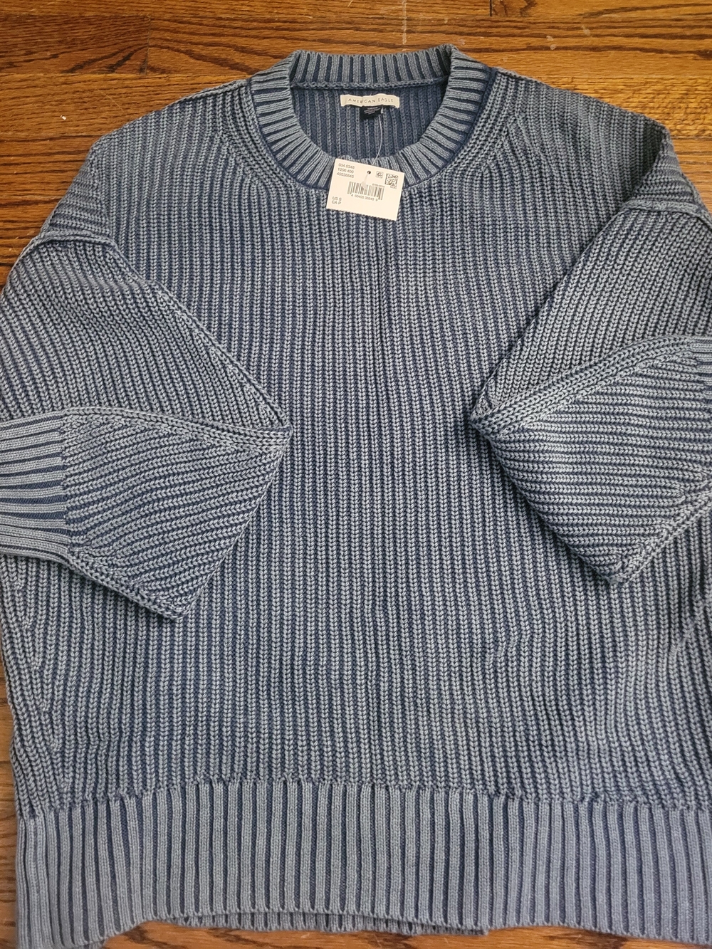 American Eagle Outfitters Light Blue Ribbed Crewneck "Weekend Sweater"